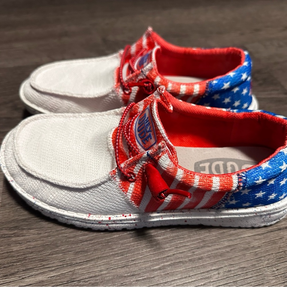 SOLD Hey Dude Wendy Americana in Red, White, and Blue women’s 6